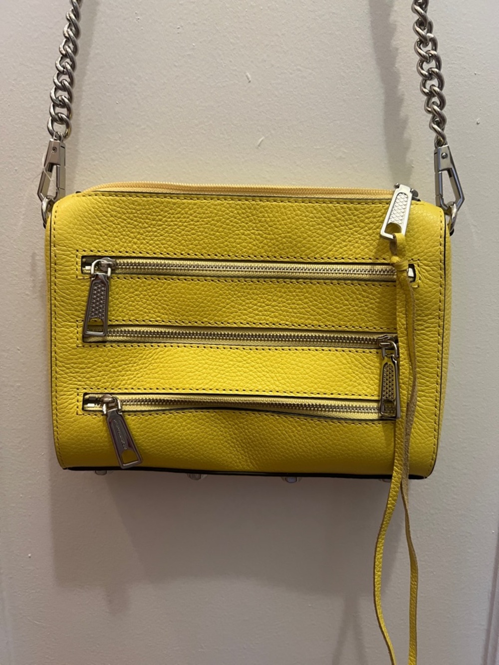 Rebecca Minkoff Lemon Yellow Pebbled Leather Mini Crossbody with Chain Strap